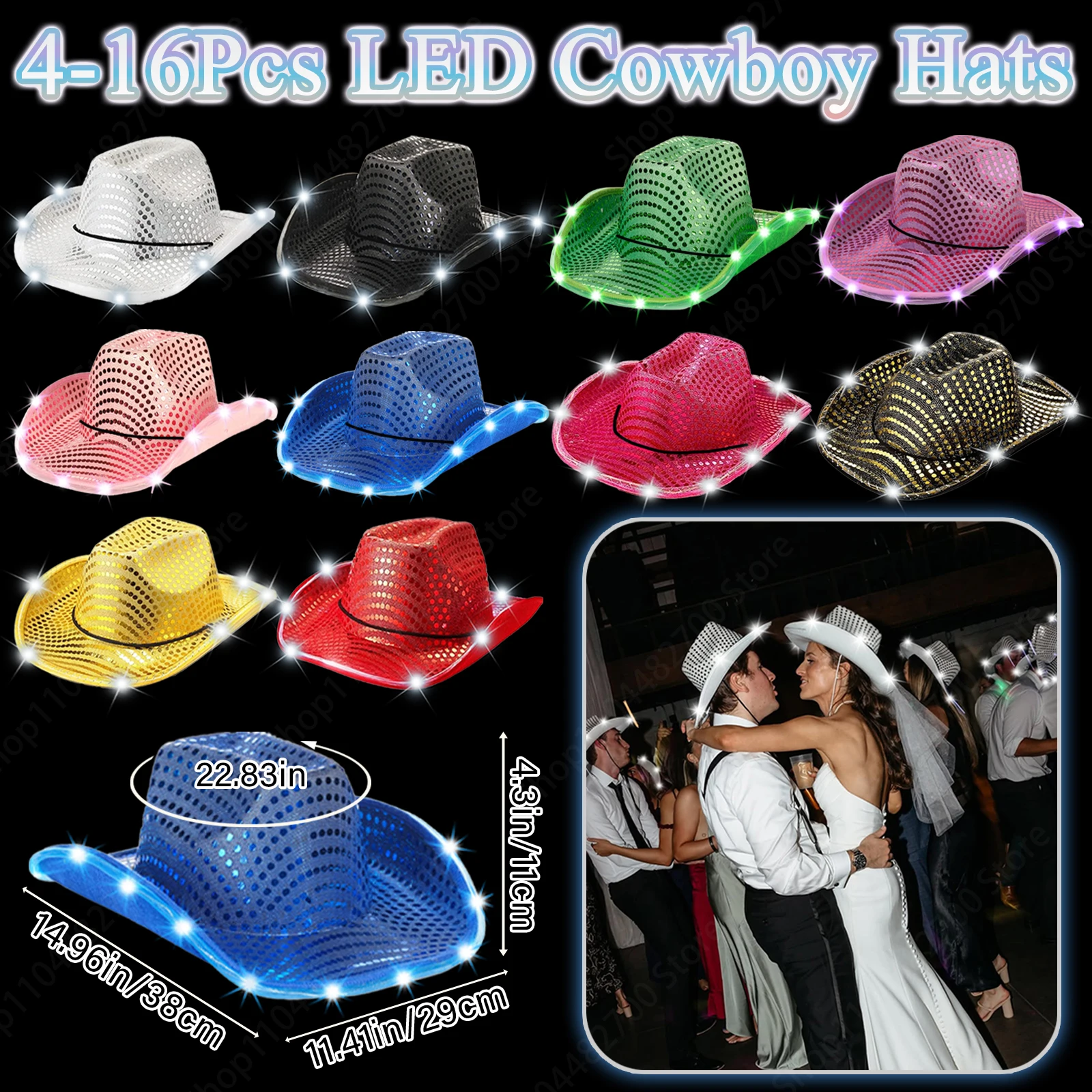 Party Hat Cone - 4/6/8/10/12/16 Buah Topi Koboi LED Grosir