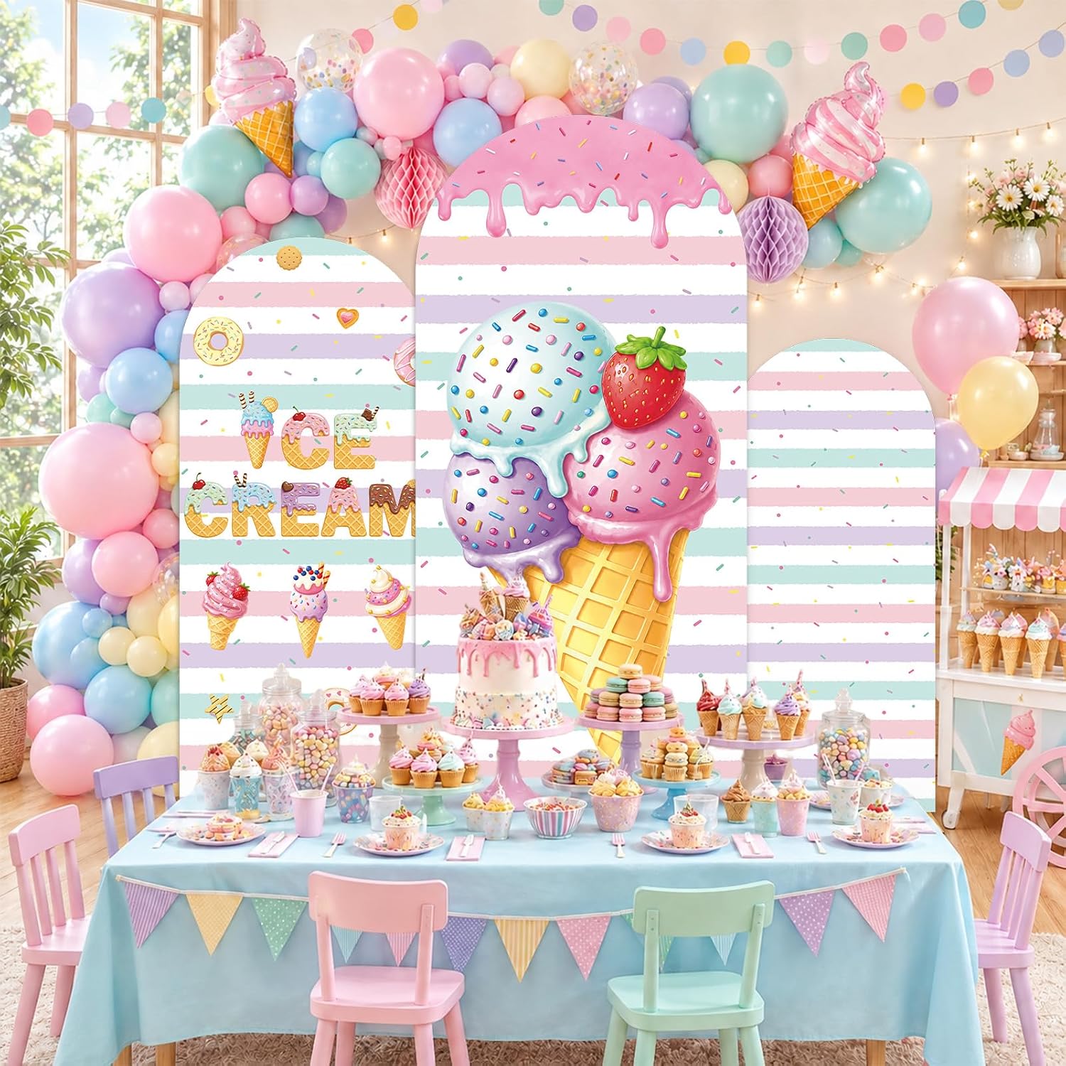 Latar Belakang Lengkung Es Kri - Dessert Table Backdrop ulasan dan harga