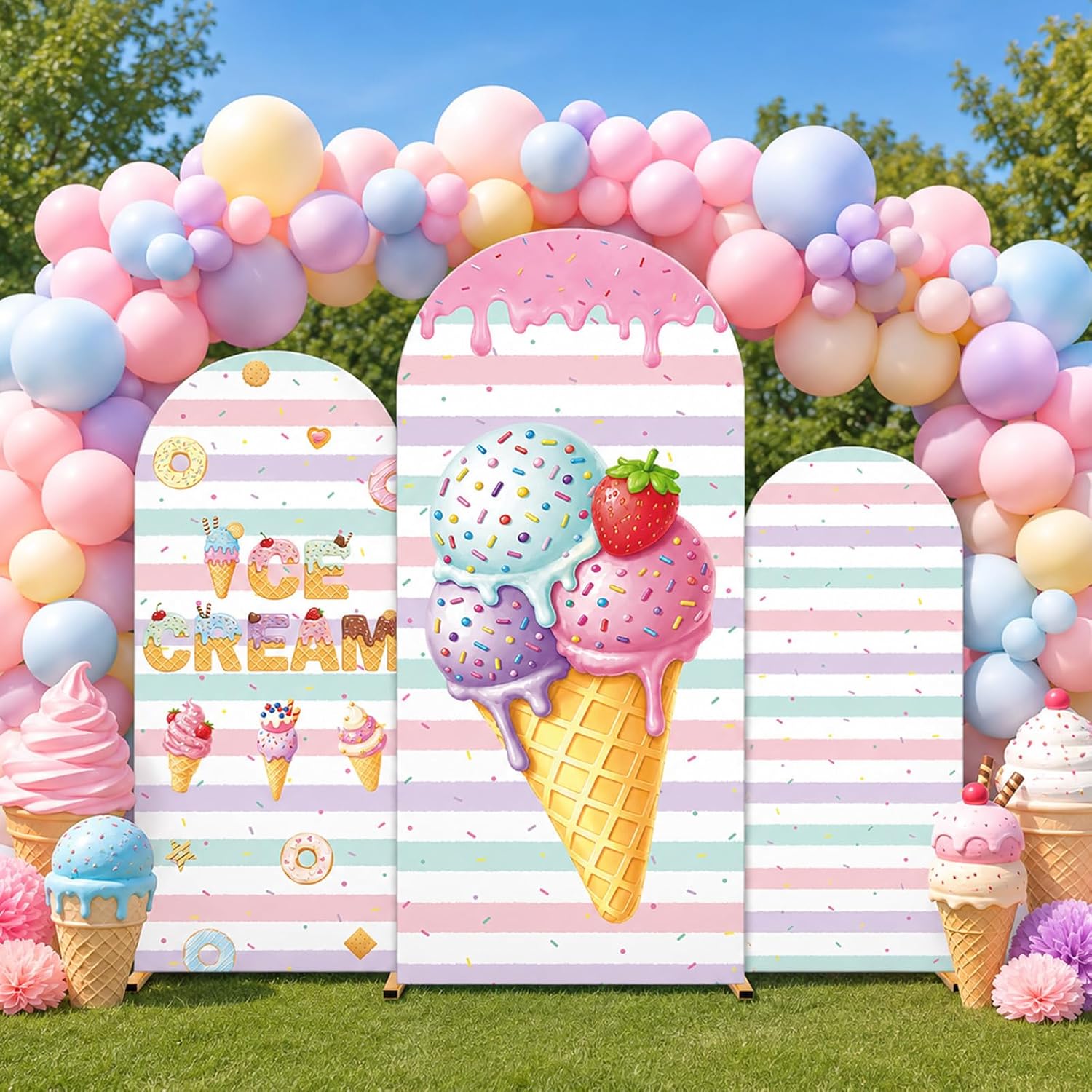 Latar Belakang Lengkung Es Kri - Dessert Table Backdrop ulasan dan harga